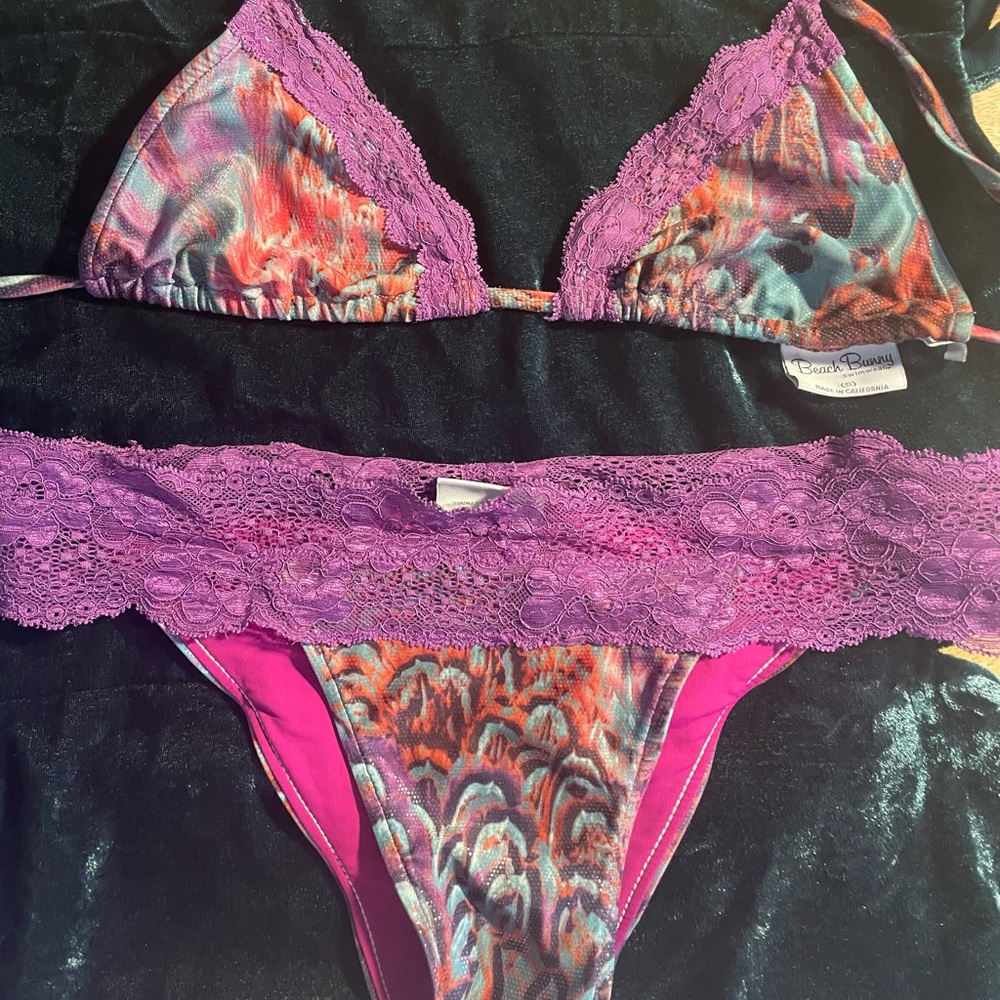 Beach Bunny Bikini Simply Irresistible Purple Bottom M Top S